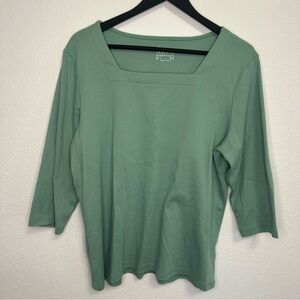 Denim & Co. Essentials Sage Green Square Neck Top – Size Large